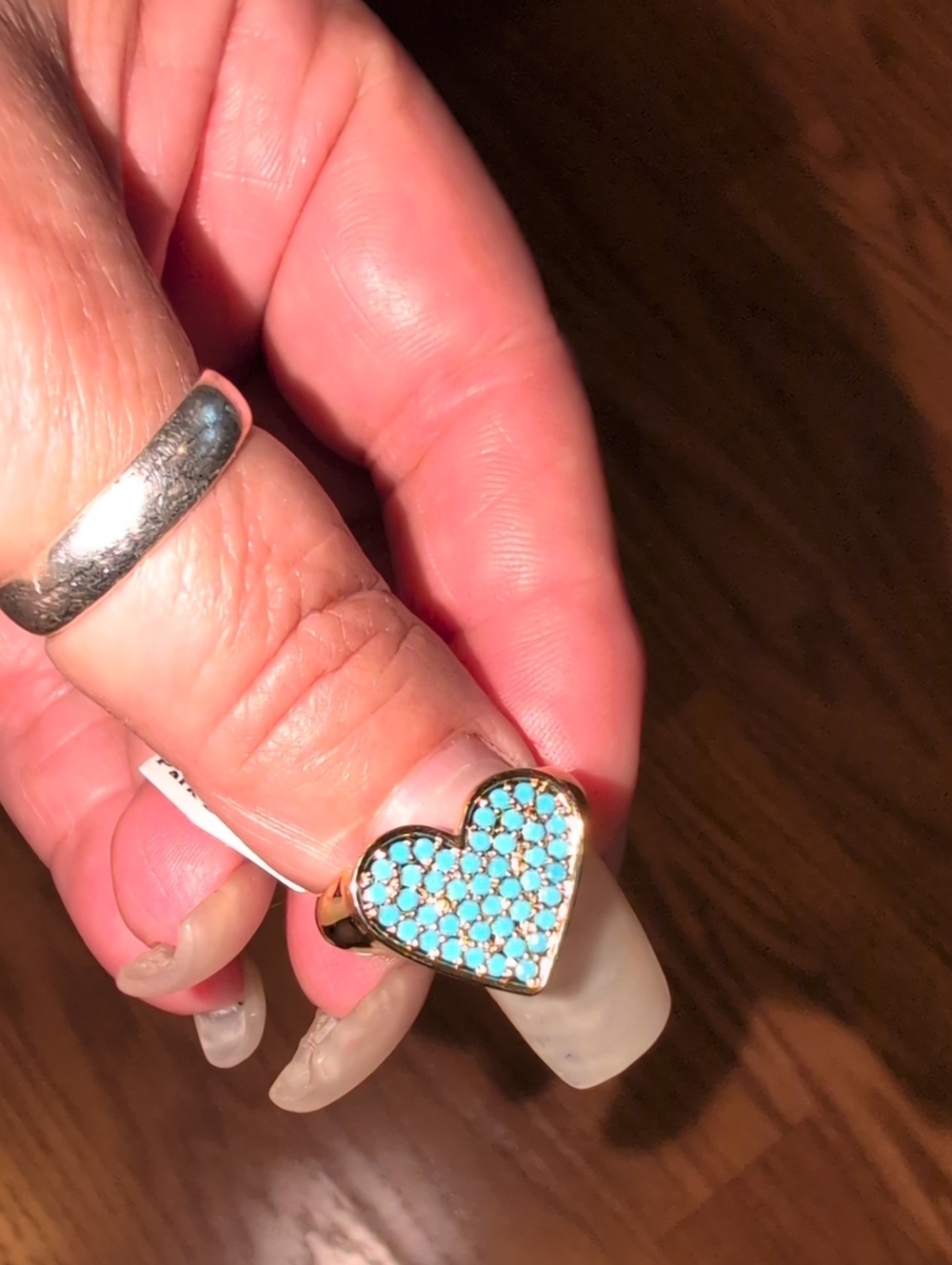 Park Lane Heart Pavé Turquoise Crystal Ring - Gold Tone Size 9